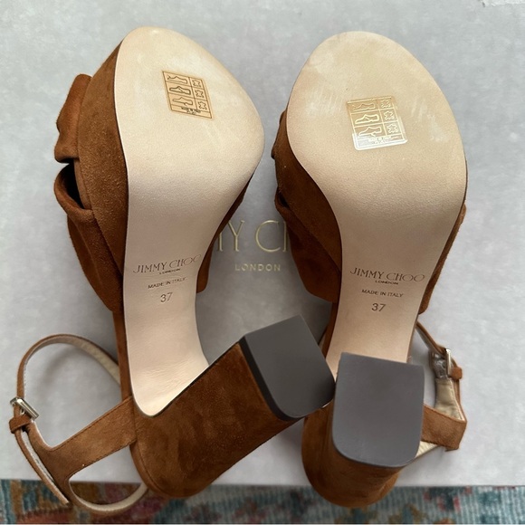 JIMMY CHOO Heloise 120 knotted suede platform sandals 37 NWT - Picture 7 of 13